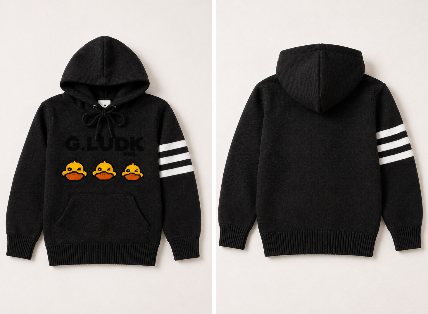Cozy Duck Embroidered Hoodie Sweater for Kids – Black - Image 2