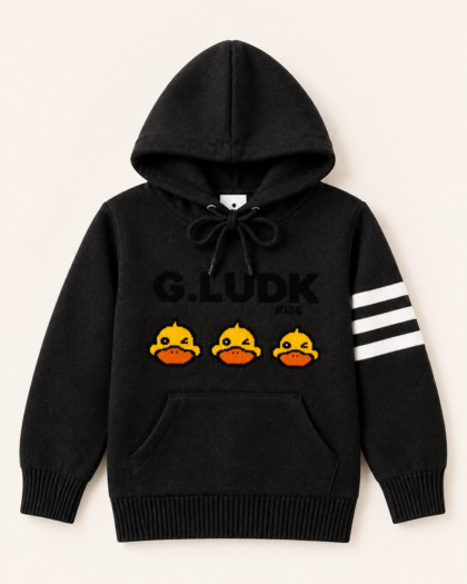 Cozy Duck Embroidered Hoodie Sweater for Kids – Black