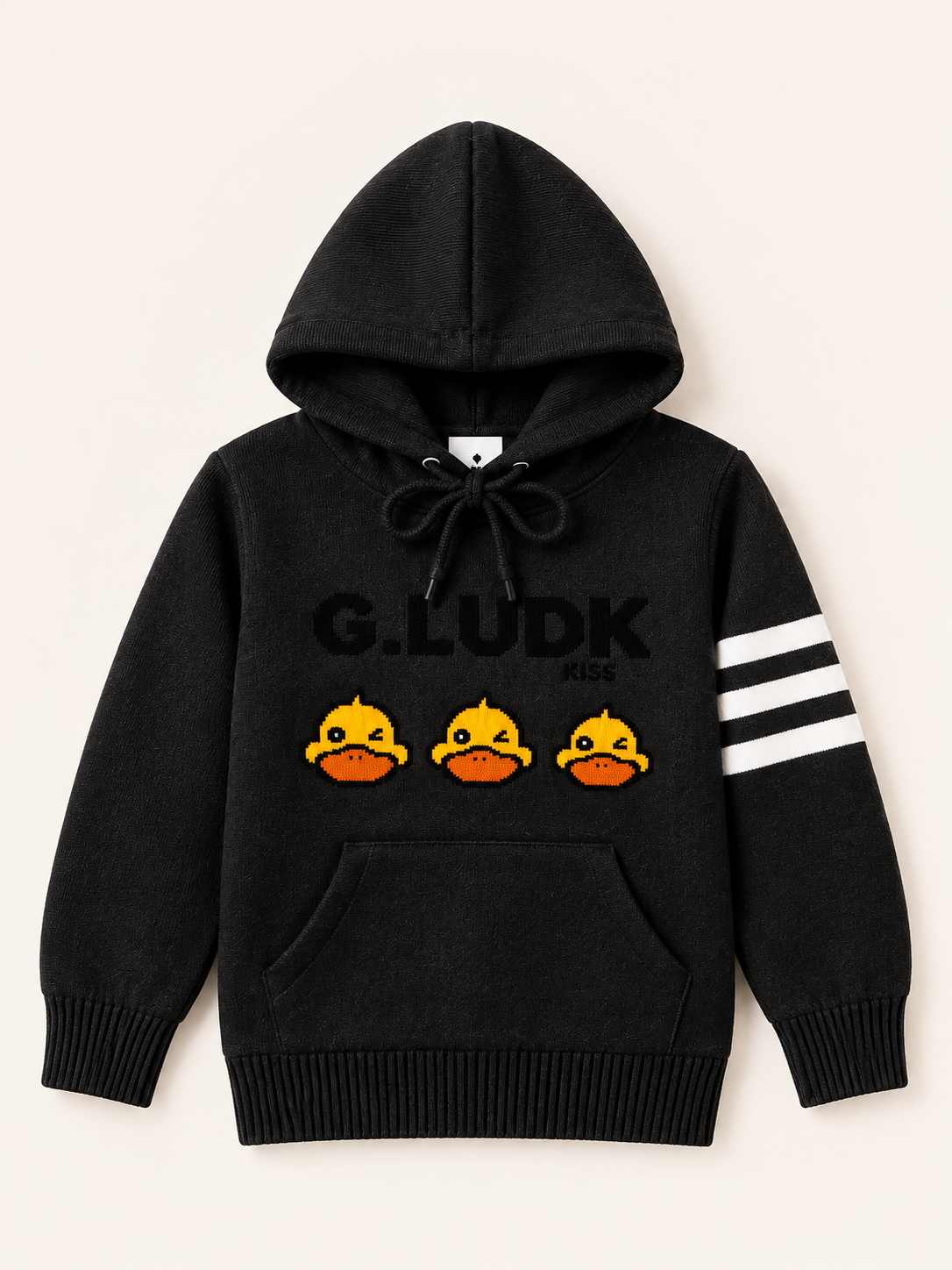 Cozy Duck Embroidered Hoodie Sweater for Kids – Black