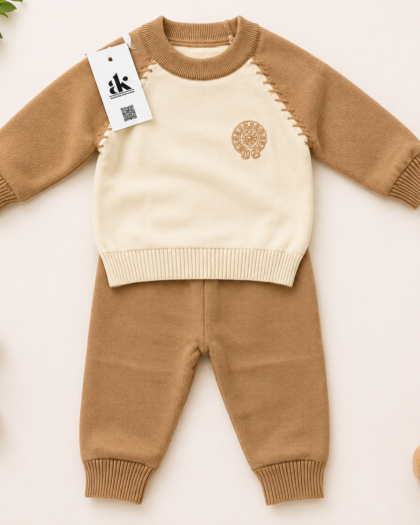 Cozy Cream & Camel Baby 2-Piece Knitted Winter Set