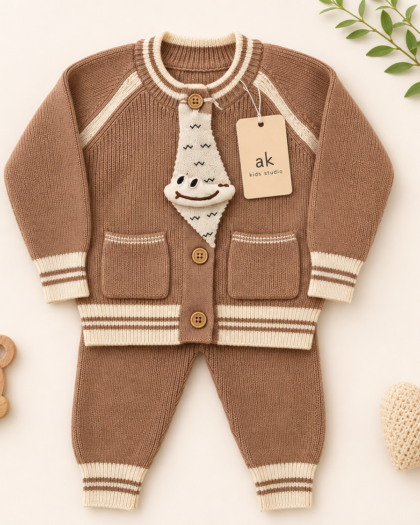 Cozy Brown Knitted Baby 2-Piece Outfit Set