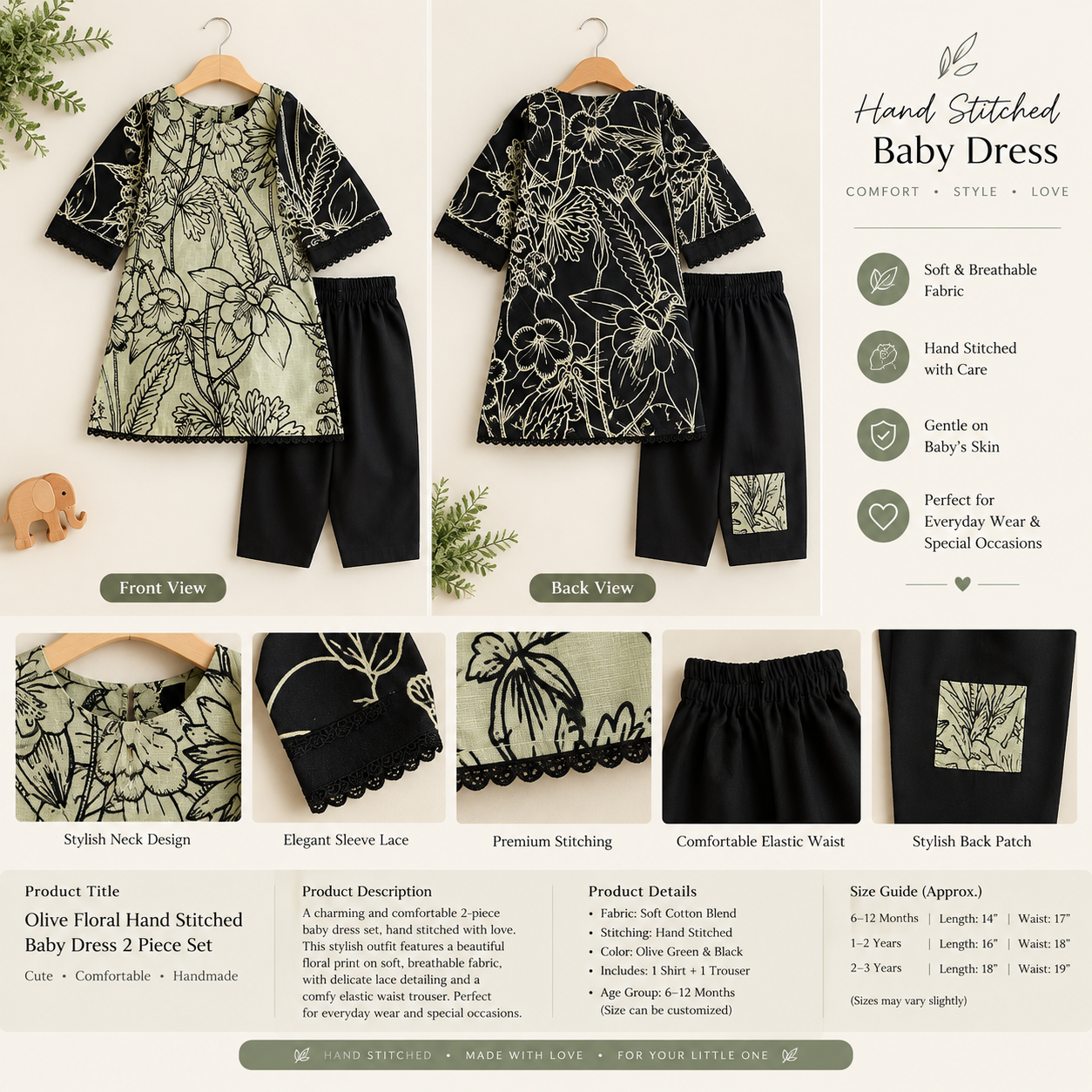 Black & Ivory Botanical Girls’ 2-Piece Suit - Image 3