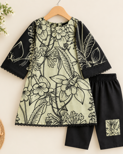 Black & Ivory Botanical Girls’ 2-Piece Suit