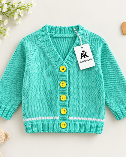 Mint Aqua Hand-Knitted Baby Cardigan