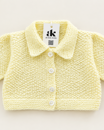 Cream Hand-Knitted Baby Cardigan with Collar
