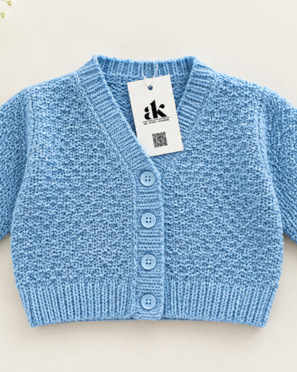 Handmade Baby Blue Knitted Cardigan for Kids