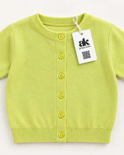 Pastel Lime Yellow Knitted Baby Cardigan – Short Sleeve