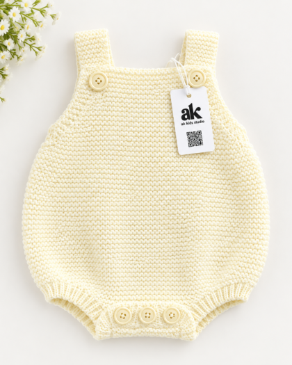 Hand-Knitted Cream Baby Romper – Soft Handmade Knitwear