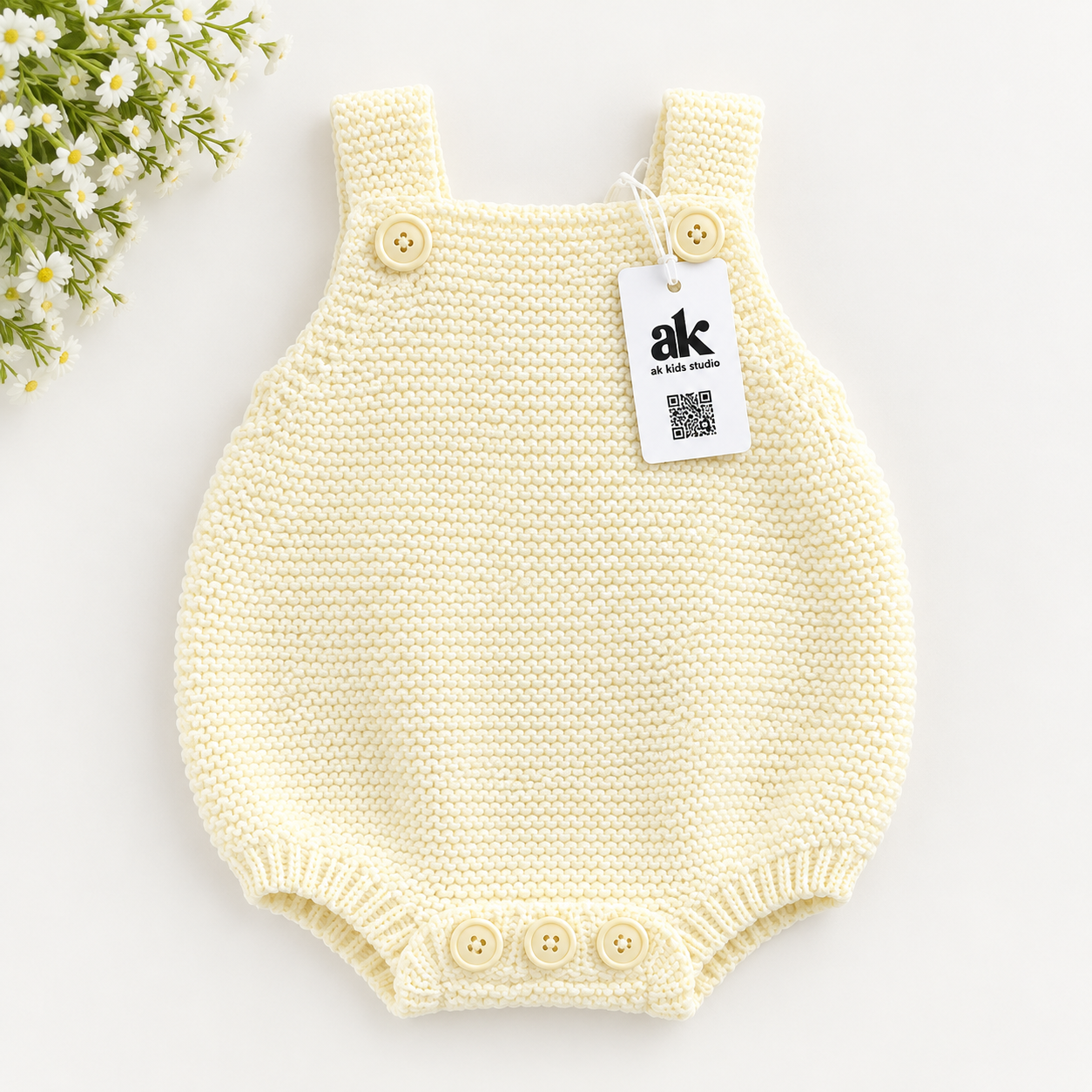Hand-Knitted Cream Baby Romper – Soft Handmade Knitwear