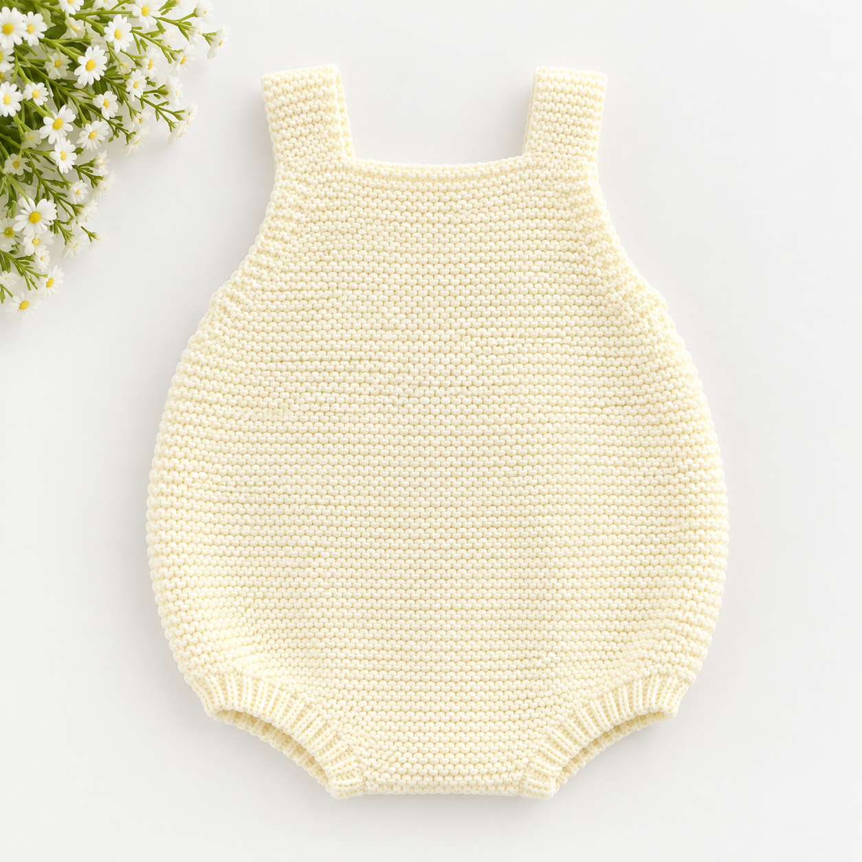 Hand-Knitted Cream Baby Romper – Soft Handmade Knitwear - Image 2