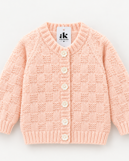 Hand-Knitted Cream Baby Cardigan – Cozy Textured Sweater