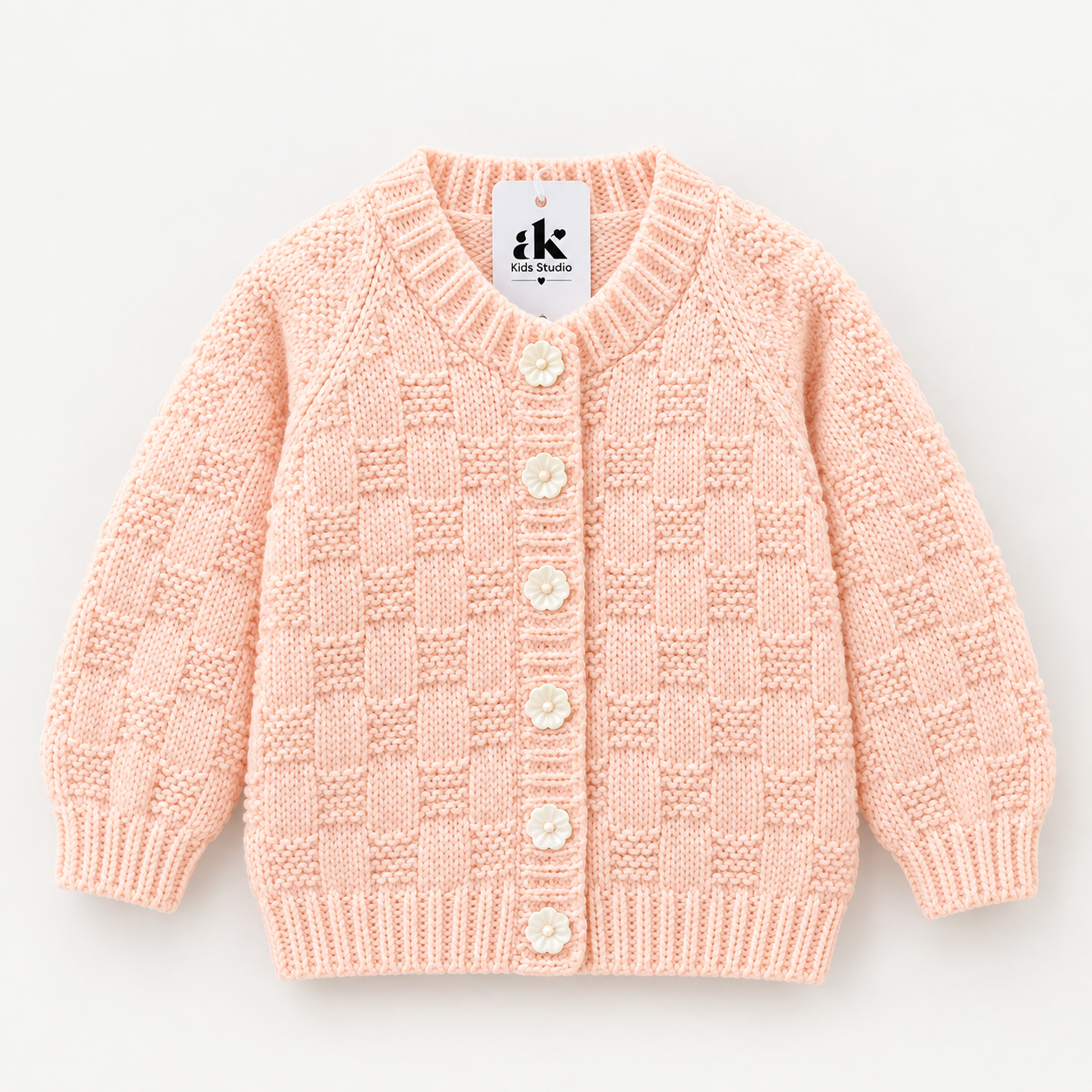 Hand-Knitted Cream Baby Cardigan – Cozy Textured Sweater