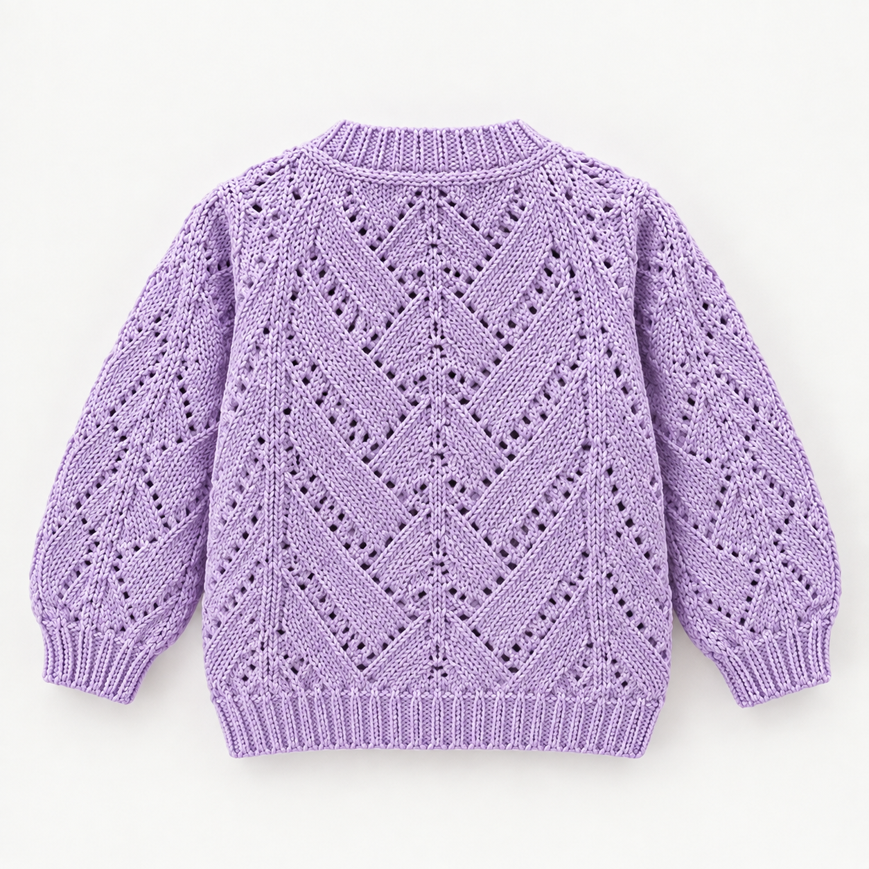 Lavender Hand-Knitted Baby Cardigan – Diamond Pattern - Image 2