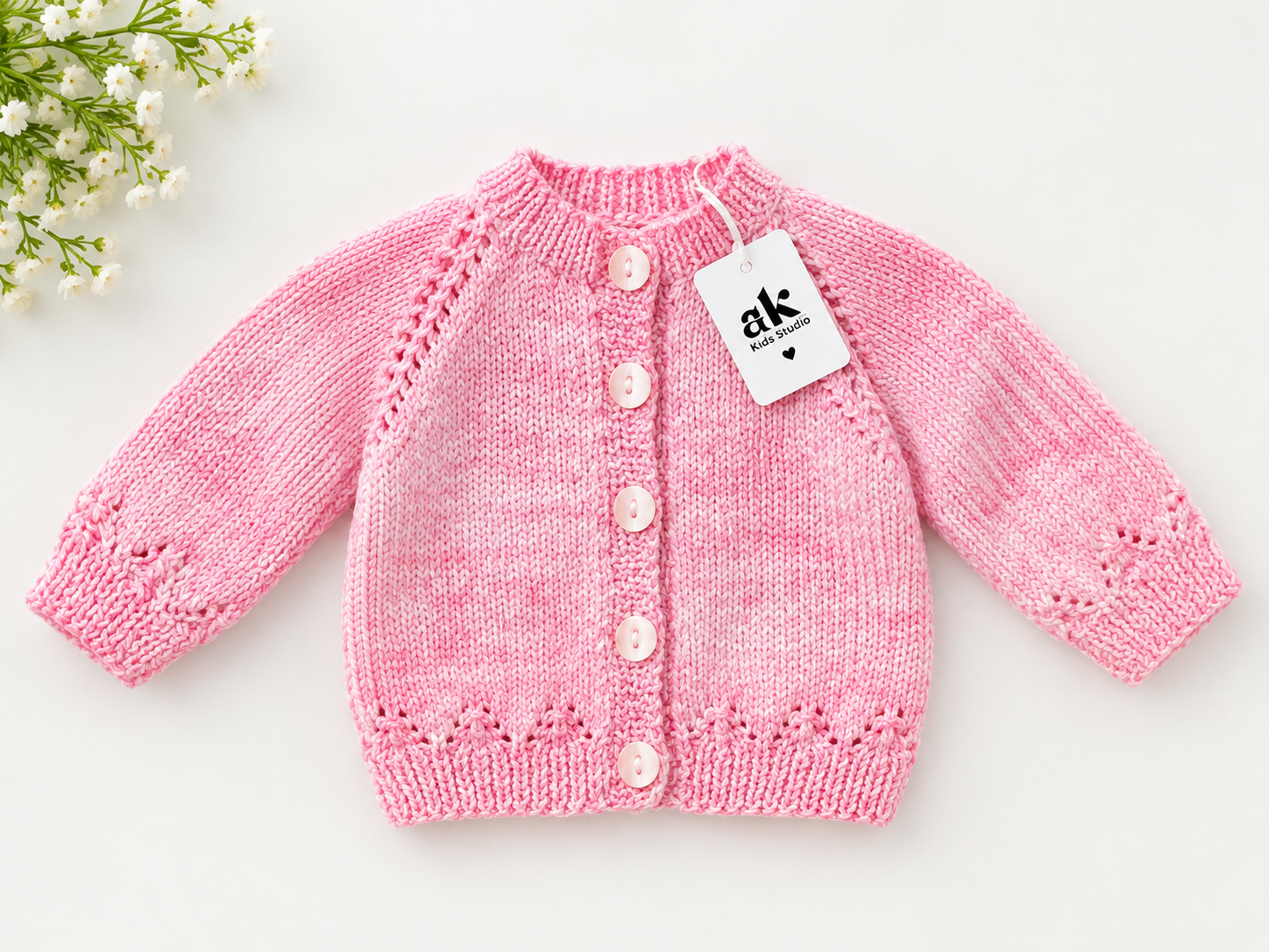 Hand-Knitted Pink Baby Cardigan – Handmade Girls Winter Sweater