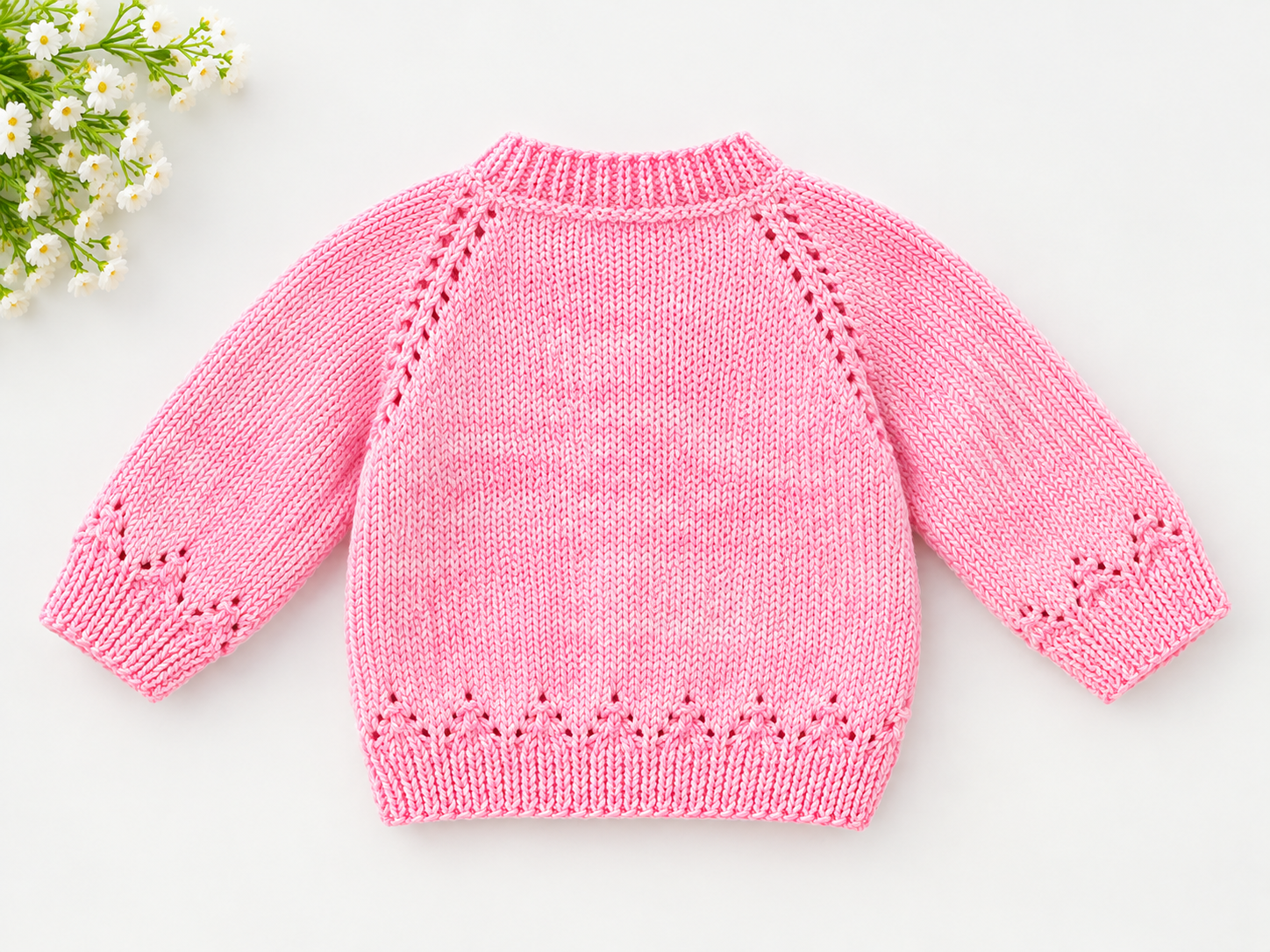 Hand-Knitted Pink Baby Cardigan – Handmade Girls Winter Sweater - Image 2