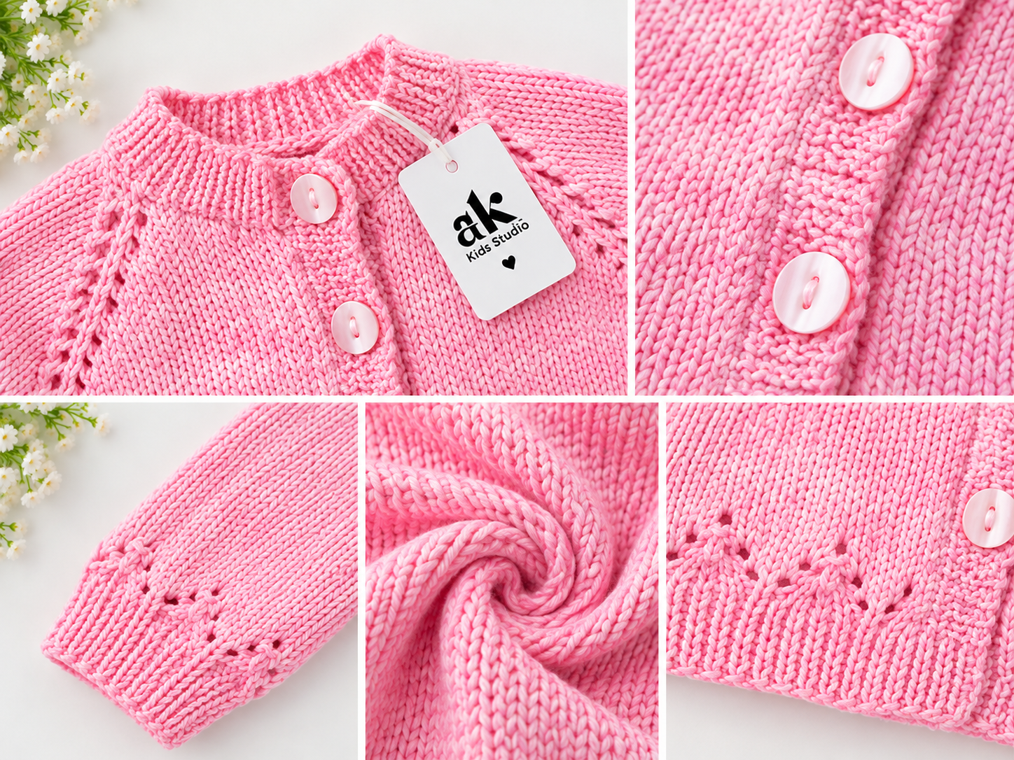 Hand-Knitted Pink Baby Cardigan – Handmade Girls Winter Sweater - Image 3